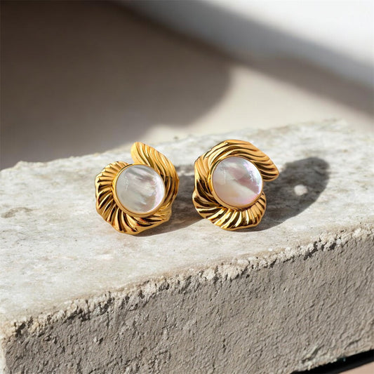 Natural shell 18k gold plated stainless steel