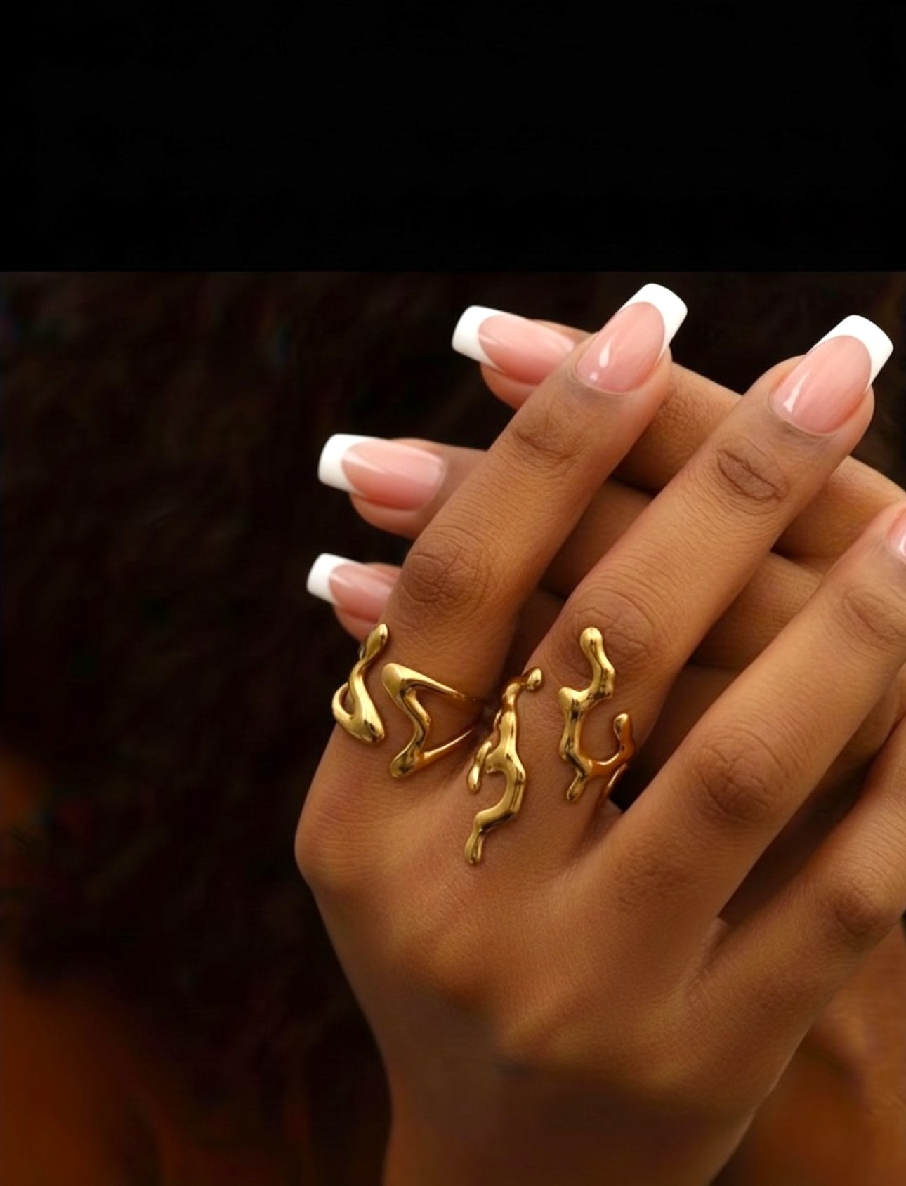 Coral Irregular Shape Ring Set – 18K Gold Plated Stainless Steel (Set of 2)