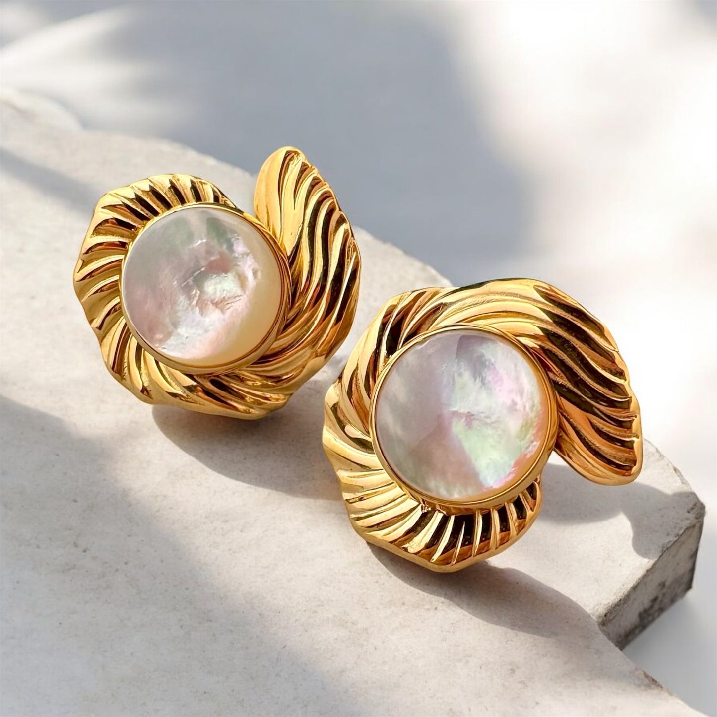 Natural shell 18k gold plated stainless steel