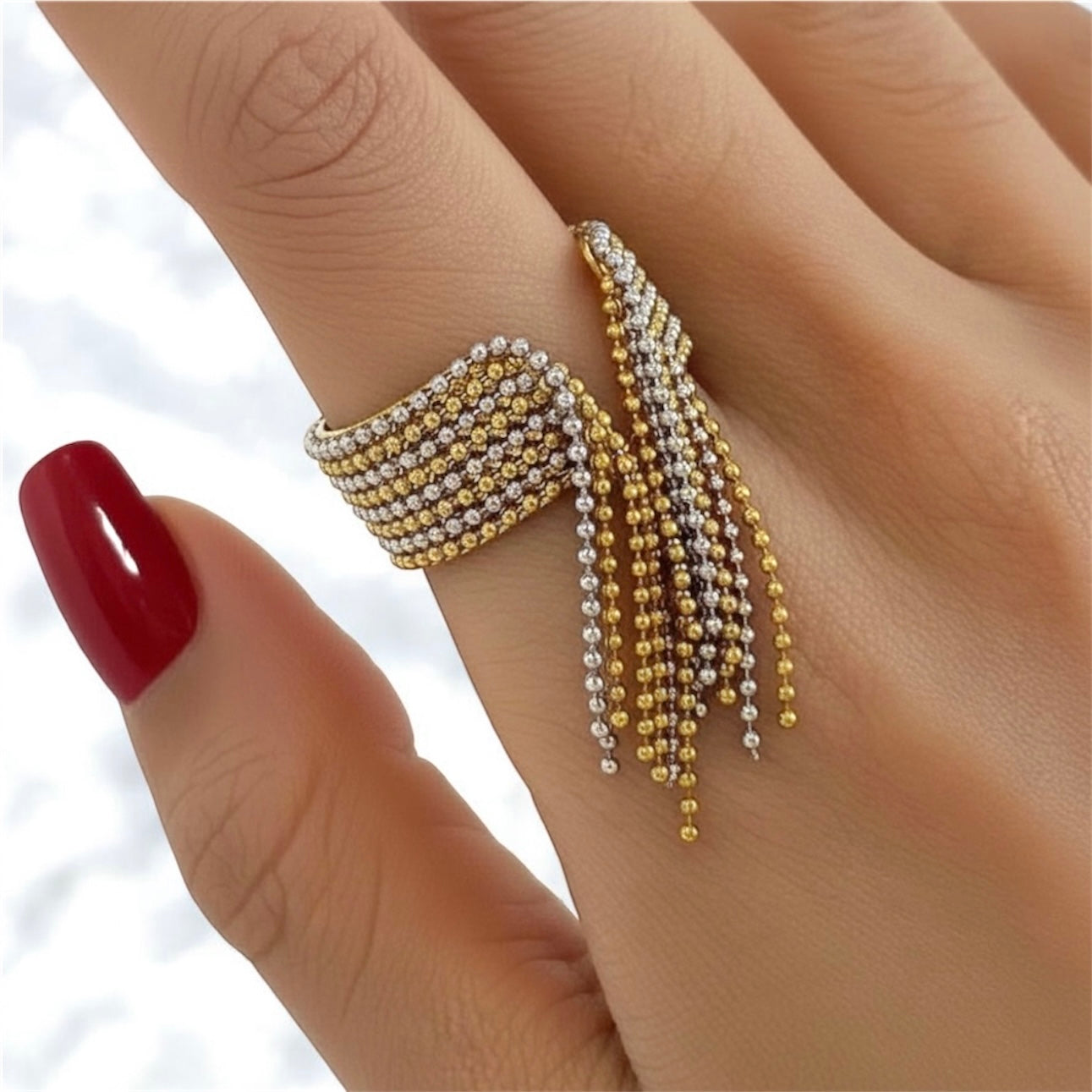 18k gold plated tassels beads ring