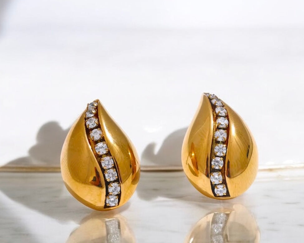 18k PVD gold plated teardrop shape earrings
