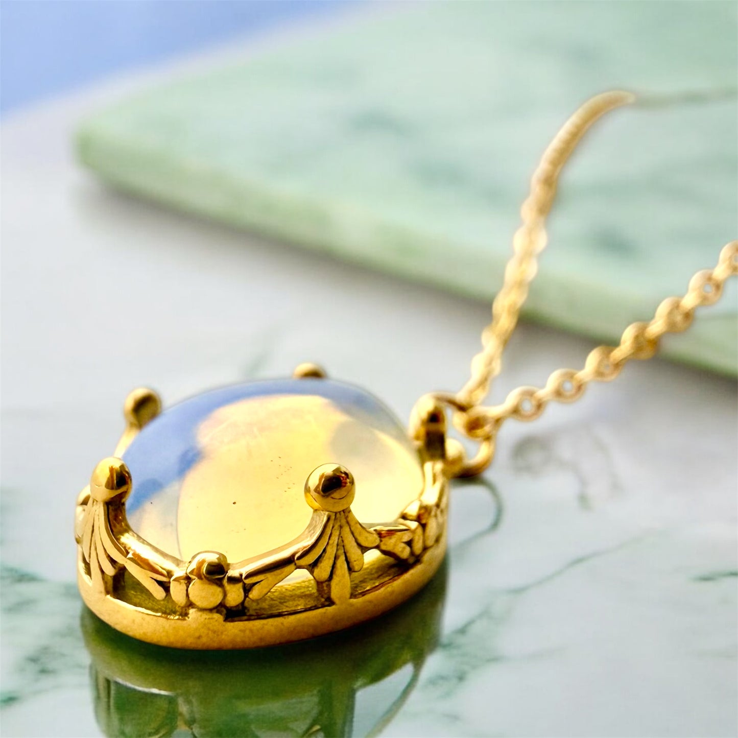 Natural Australian Opal 18k gold plated stainless steel