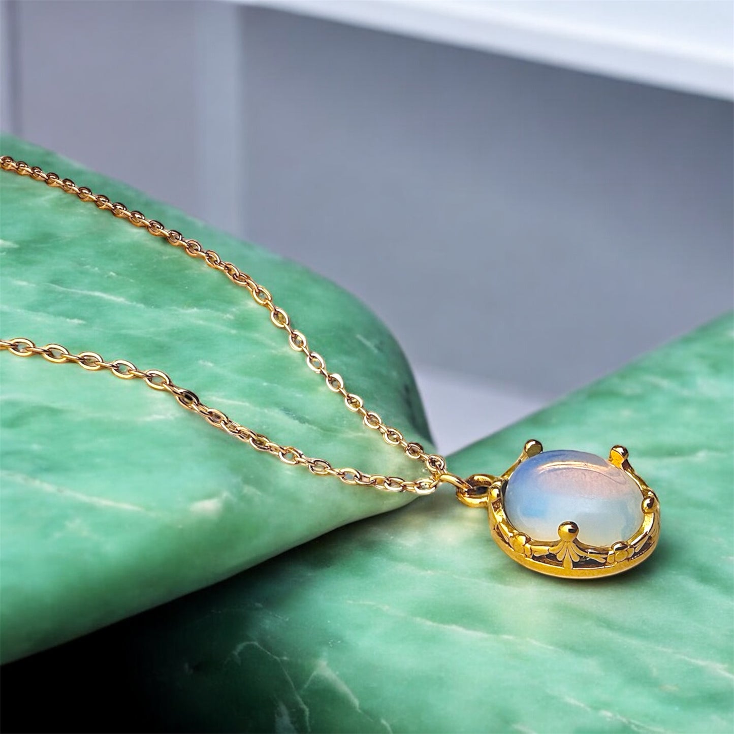 Natural Australian Opal 18k gold plated stainless steel