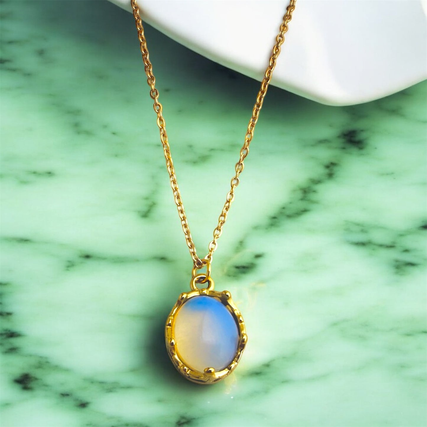 Natural Australian Opal 18k gold plated stainless steel