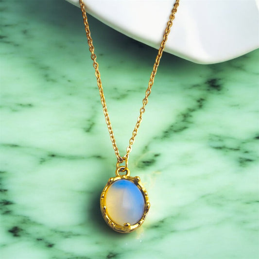 Natural Australian Opal 18k gold plated stainless steel