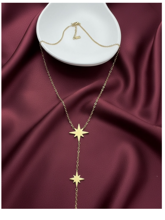 Y-shape dangling necklace 18k PVD gold plated