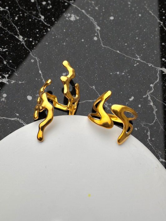 Coral Irregular Shape Ring Set – 18K Gold Plated Stainless Steel (Set of 2)