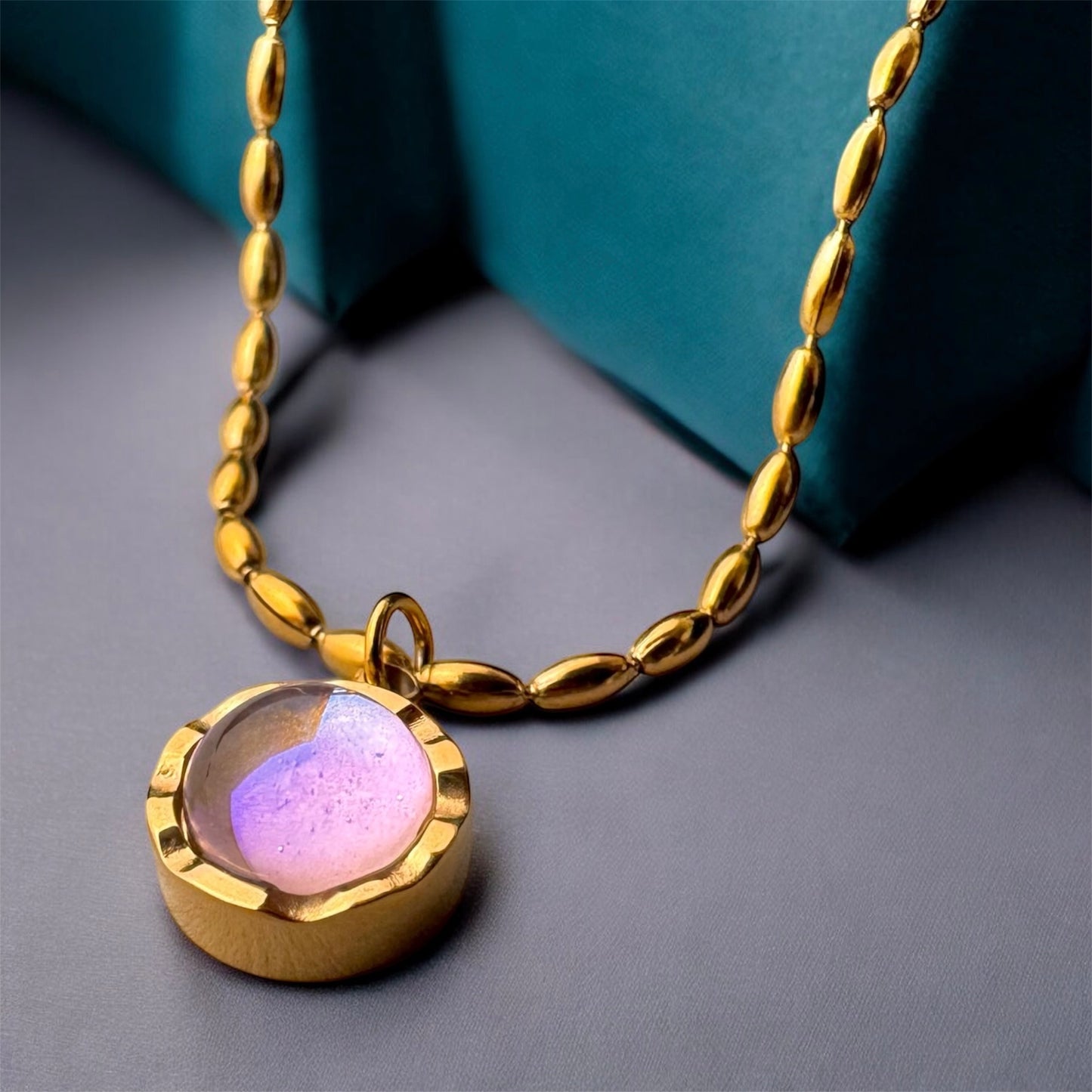 Natural moonstone 18k gold plated necklace