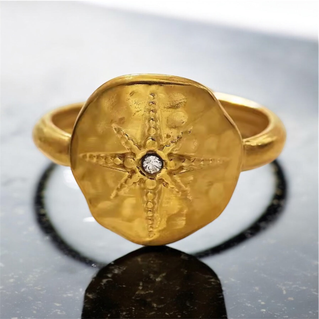 Four pointed star ring 14k gold plated Zirconia